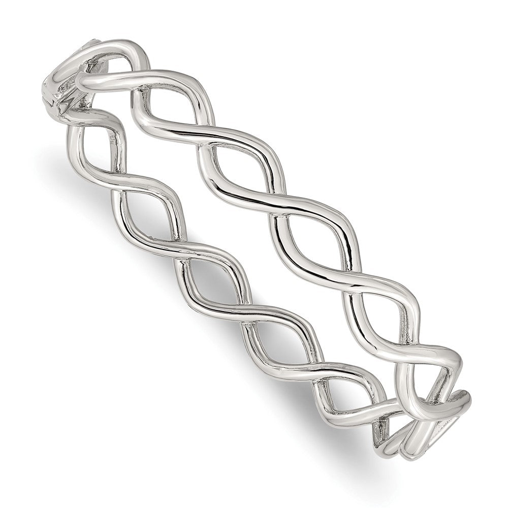 Chisel Stainless Steel Polished Criss Cross Hinged Bangle, 7 x 9.75 mm