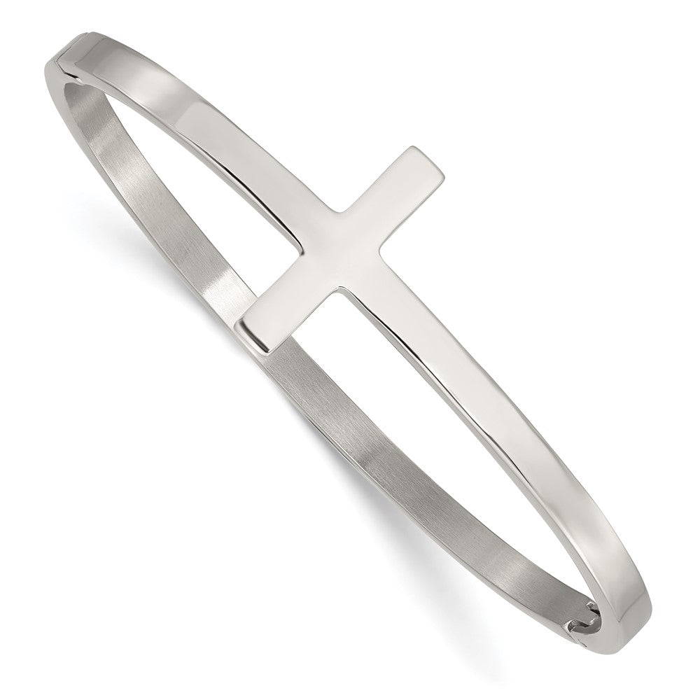 Chisel Stainless Steel Polished Sideways Cross Hinged Bangle, 6.75 x 3.86 mm