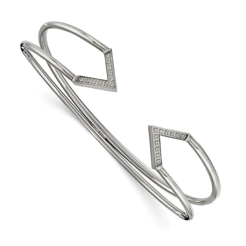 Stainless Steel Polished with CZ Flexible Cuff Bangle, 13.5 mm