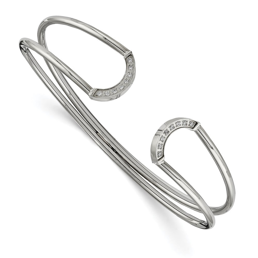 Stainless Steel Polished with CZ Flexible Cuff Bangle, 14 mm