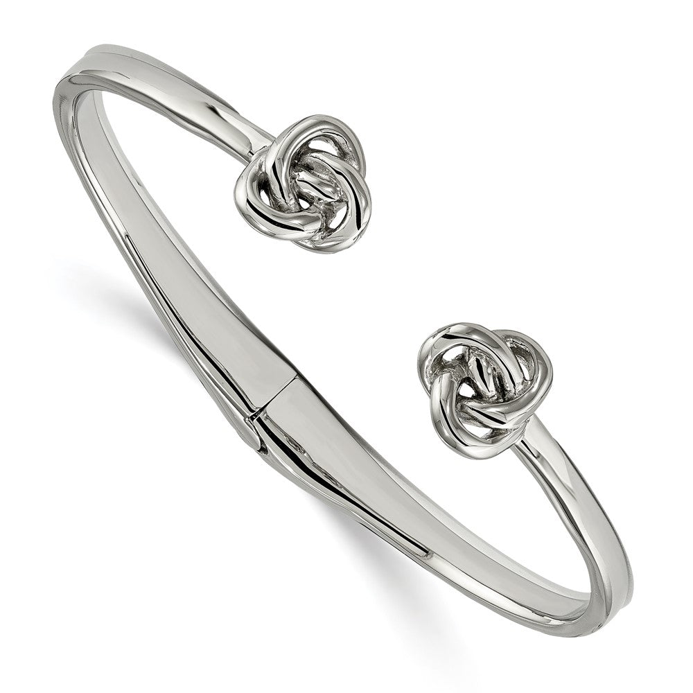 Chisel Stainless Steel Polished Knot Hinged Cuff Bangle, 7 x 7 mm