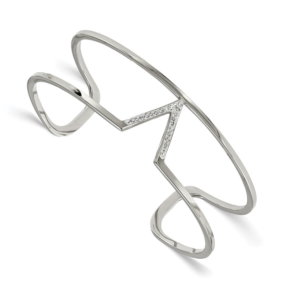 Stainless Steel Polished w/ Preciosa Crystal V shape Bangle, 20 mm