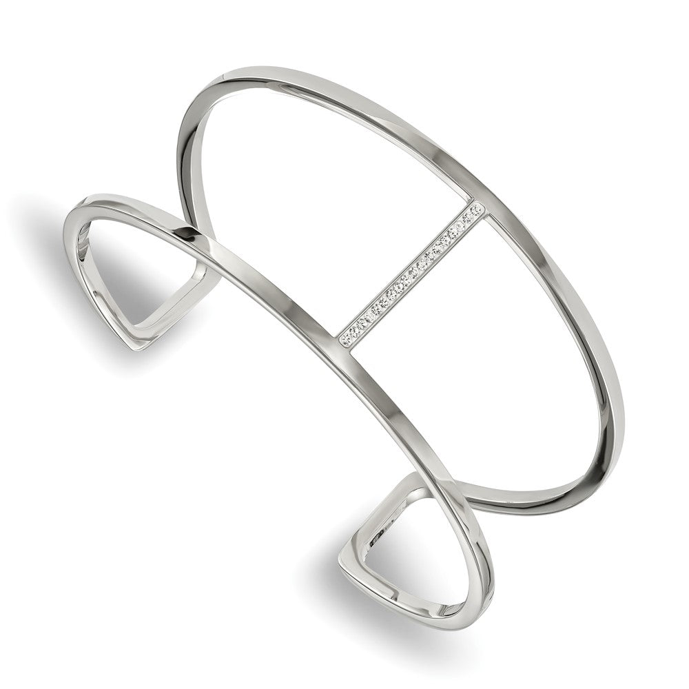 Chisel Stainless Steel Polished with Preciosa Crystal Cuff Bangle, 7 x 29.5 mm
