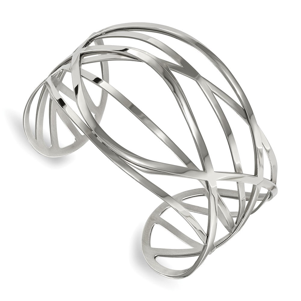 Chisel Stainless Steel Polished Cuff Bangle, 7 x 43 mm