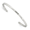 Chisel Stainless Steel Polished and Enameled with Crystal LOVE 3mm Cuff Bangle, 6.75 x 3 mm