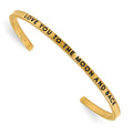 Chisel Stainless Steel Polished and Enameled Yellow IP-plated with Crystal LOVE YOU TO THE MOON AND BACK 3mm Cuff Bangle, 7 x 3 mm