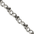 Chisel Stainless Steel Antiqued and Polished with CZ Skull Link 9 inch Bracelet, 9 x 12.51 mm
