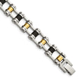 Chisel Stainless Steel Polished Yellow IP-plated with Black Rubber 8.75 inch Bracelet, 8.75 x 10 mm