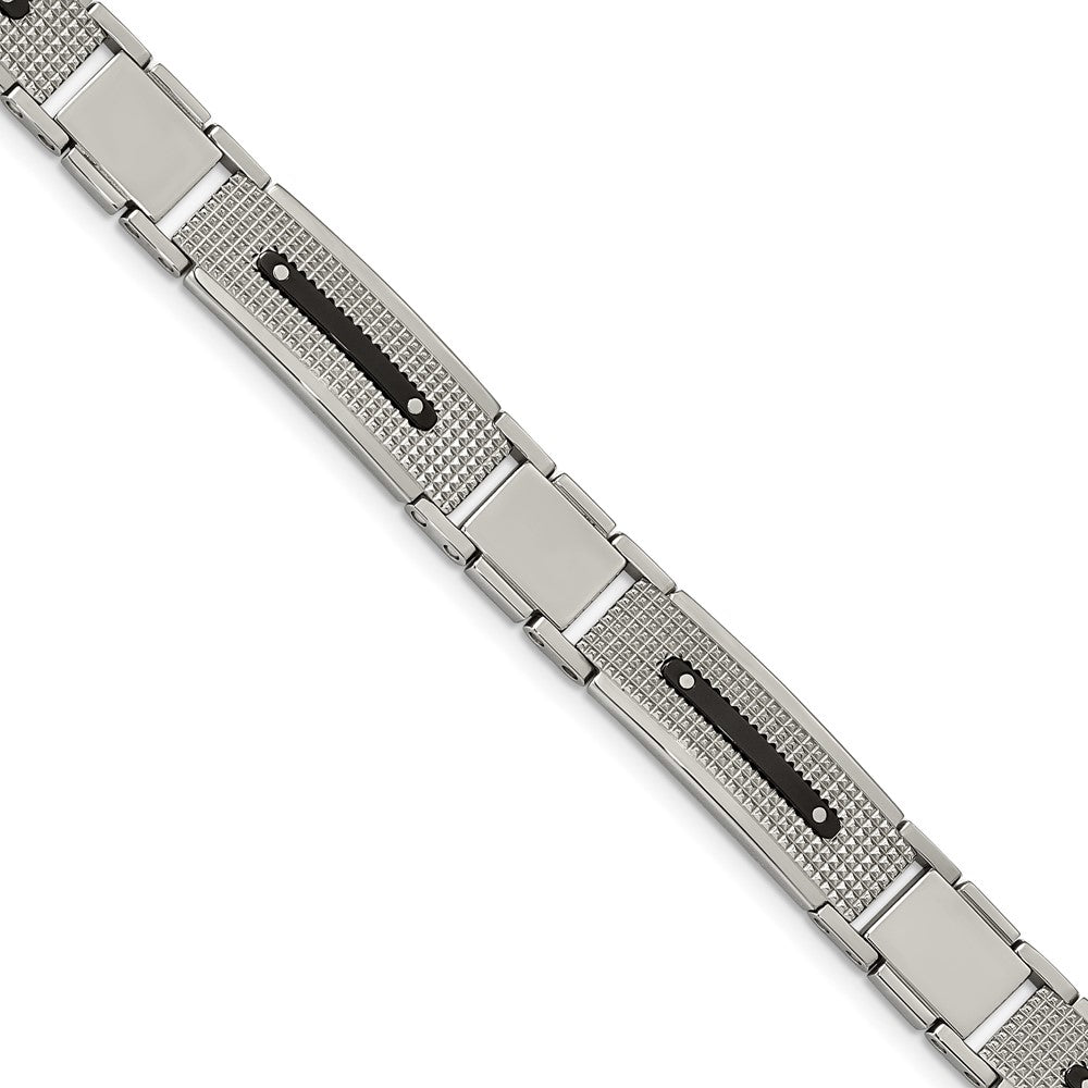 Stainless Steel Polished and Textured Black IP-plated 8.75in Bracelet, 8.75 x 11.04 mm