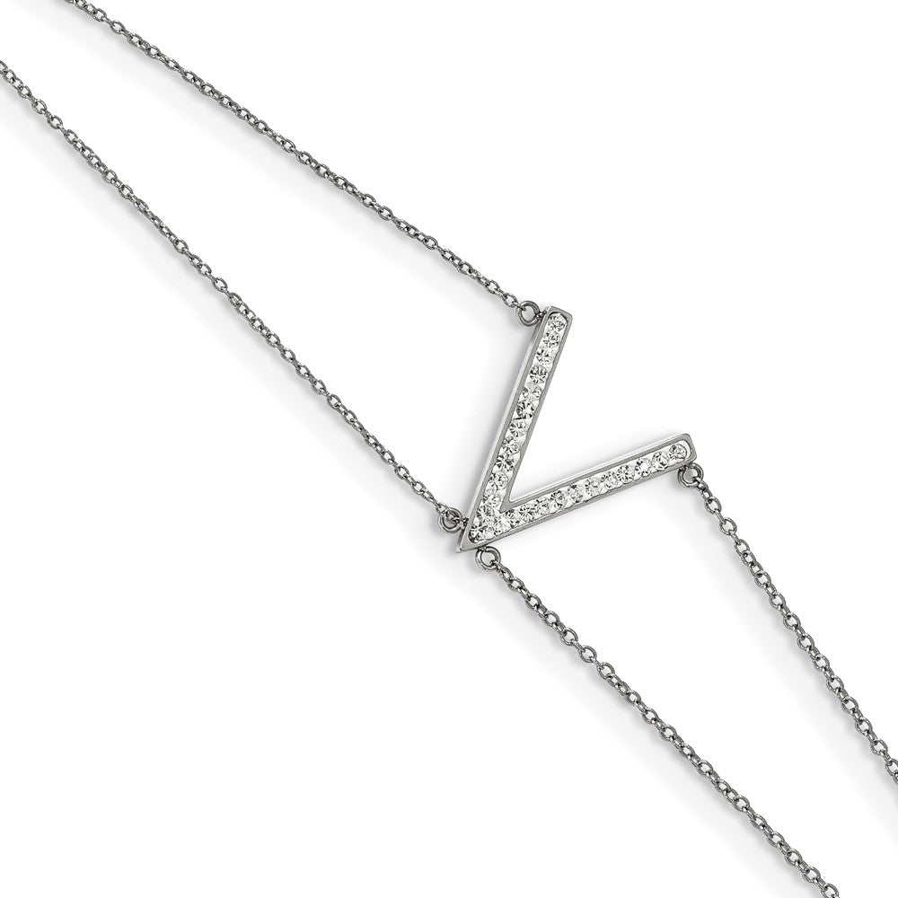 Stainless Steel Polished w/Preciosa Crystal MultiStrand w/2in ext. Bracelet, 7.5 x 0.6 mm