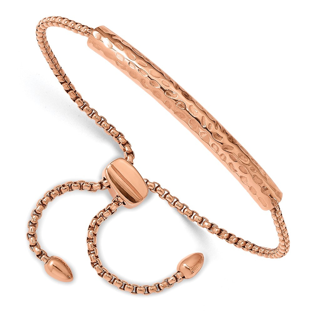 Chisel Stainless Steel Polished and Hammered Rose IP-plated Adjustable Bar Bracelet, 5.25 mm