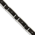 Chisel Stainless Steel Polished and Textured Black IP-plated with CZ and Black Carbon Fiber Inlay 8.75 inch Link Bracelet, 8.75 x 11.7 mm