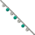 Stainless Steel Polished w/Imit.Turquoise Beads w/2in ext. 7in Bracelet, 7 x 4.78 mm