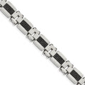 Stainless Steel Polished & Textured Black IP-plated Wire Inlay 8.5in Bracel, 8.5 x 11.7 mm