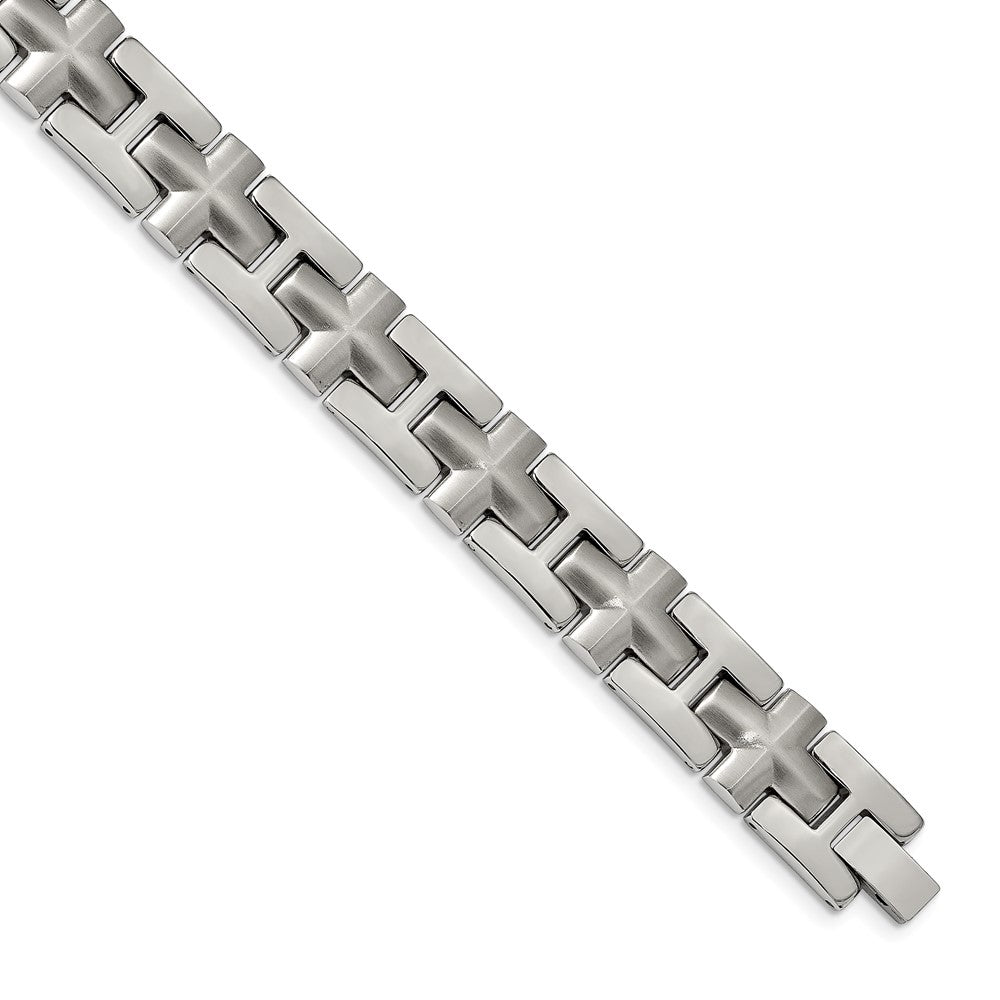 Chisel Stainless Steel Brushed and Polished 8.5 inch Cross Link Bracelet, 8.5 x 12.92 mm