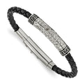 Chisel Stainless Steel Antiqued Polished and Hammered Black Braided Leather Adjustable 7.5 to 8 inch Bracelet, 7.5 x 4.88 mm