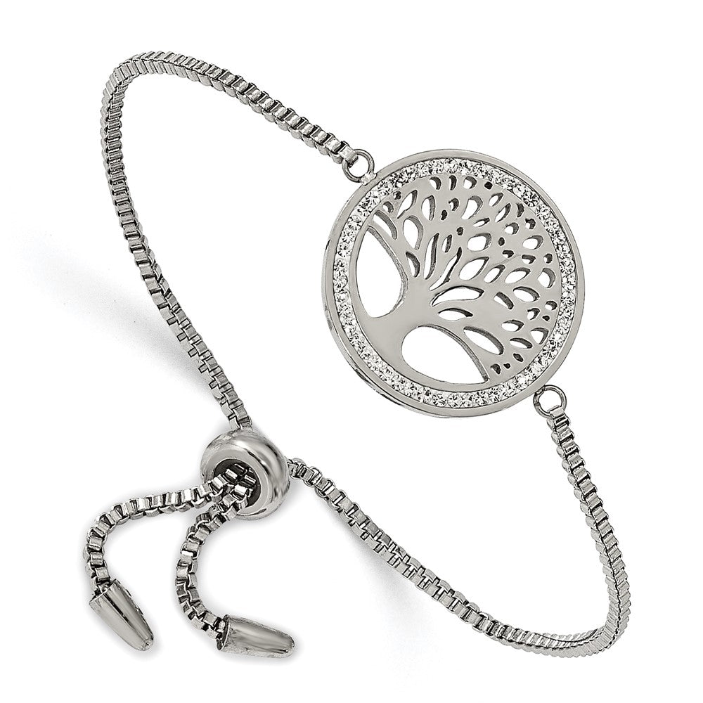 Chisel Stainless Steel Polished with Preciosa Crystal Tree of Life Adjustable Bracelet, 22.5 mm