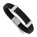 Chisel Stainless Steel Polished Black IP-plated Black Braided Leather 8.5 inch Bracelet, 8.5 x 10 mm