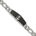 Chisel Stainless Steel Polished Black IP-plated Laser Cut Anchor 8.5 inch ID Bracelet, 8.5 mm