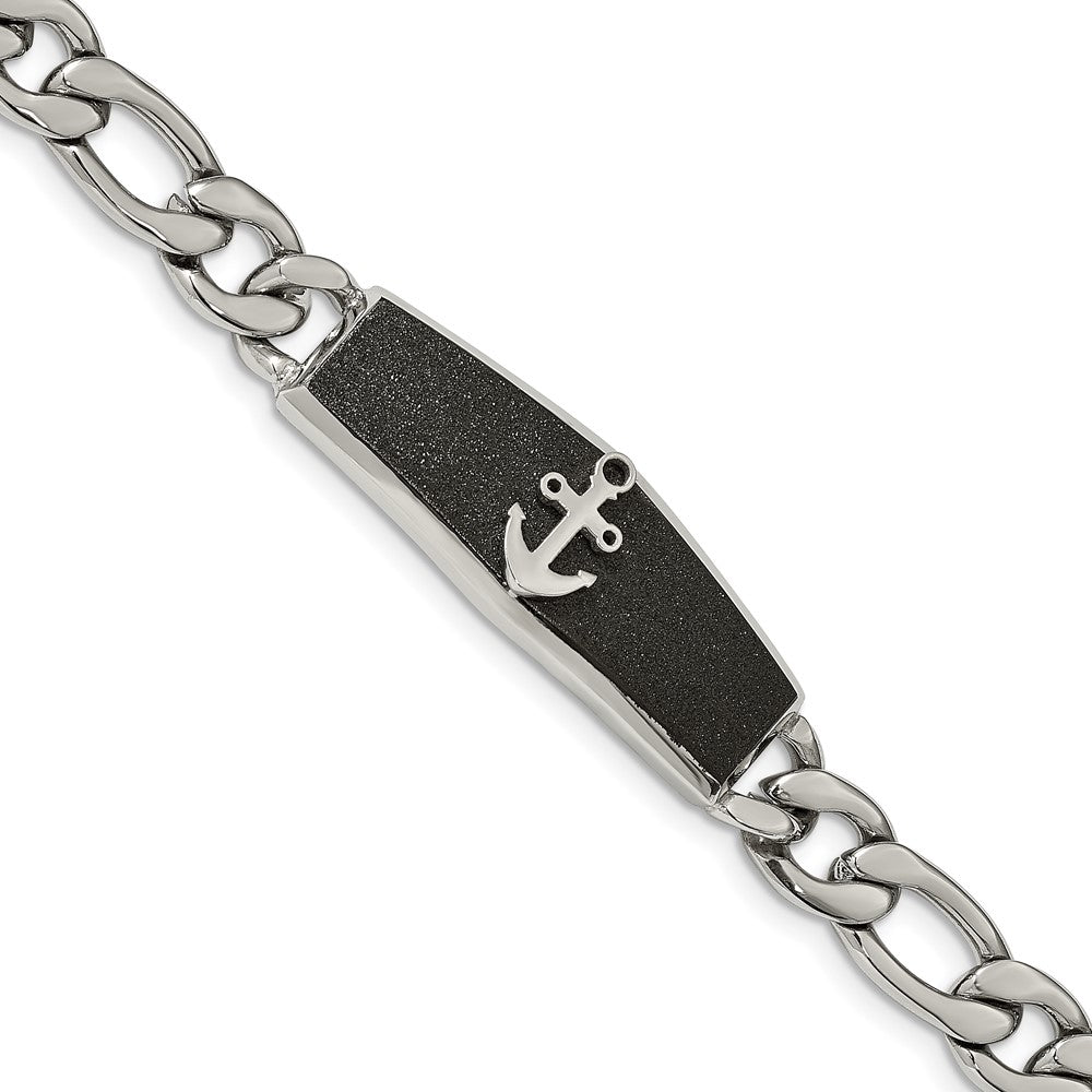 Chisel Stainless Steel Polished Black IP-plated Laser Cut Anchor 8.5 inch ID Bracelet, 8.5 mm