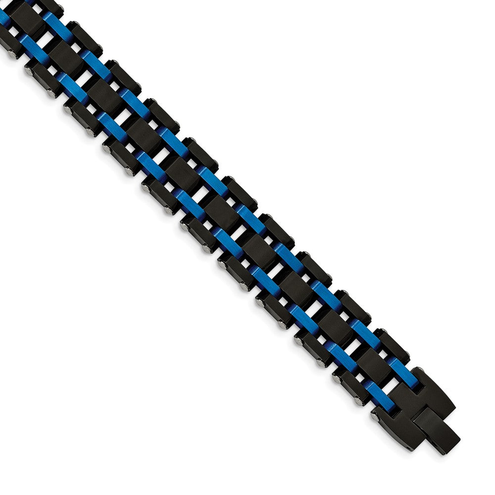 Chisel Stainless Steel Brushed and Polished Black and Blue IP-plated 8.5 inch Link Bracelet, 8.5 x 16.49 mm