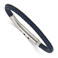 Chisel Stainless Steel Polished Blue Wire and Black Polyurethane Adjustable 7.75 to 8.25 inch Bracelet, 6.5 mm