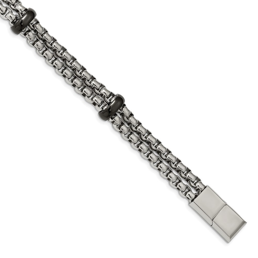 Stainless Steel Polished Black IP-plated 8in w/.5in ext. Bracelet, 8 x 11.32 mm