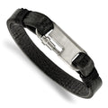 Chisel Stainless Steel Brushed Black Leather 8 inch Bracelet, 8 x 9 mm