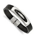 Stainless Steel Polished Black Leather 8in Bracelet, 8 x 11.94 mm