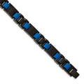 Chisel Stainless Steel Brushed and Polished Black and Blue IP-plated 8.75 inch Link Bracelet, 8.75 x 10.98 mm