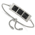 Stainless Steel Brushed and Polished w/Solid Blk Carbon Fiber Adj Bracelet, 1.45 mm