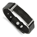 Chisel Stainless Steel Polished Black Leather with Black Carbon Fiber Inlay Adjustable 7 to 9.25 inch Bracelet, 15 mm