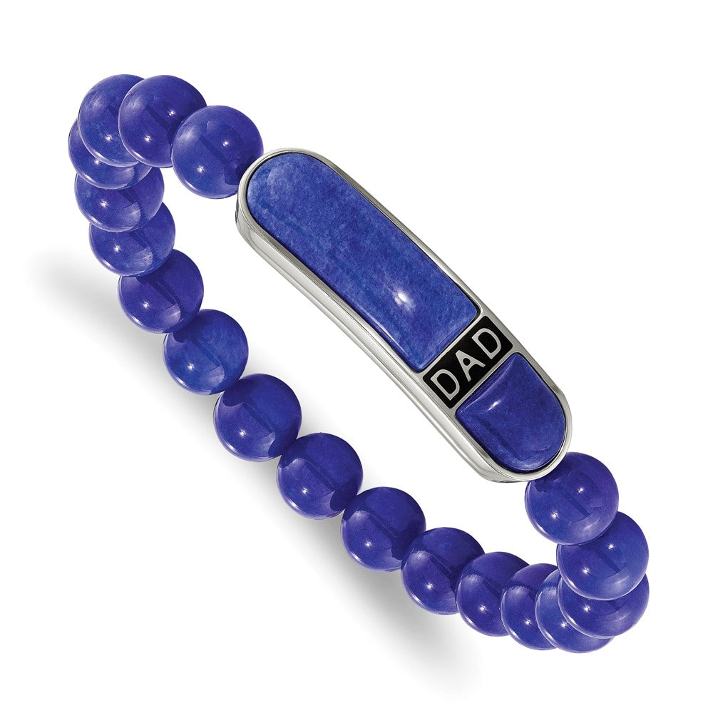Chisel Stainless Steel Polished Enameled 10.5mm Lapis Beaded Stretch DAD ID Bracelet, 7.75 x 10.47 mm