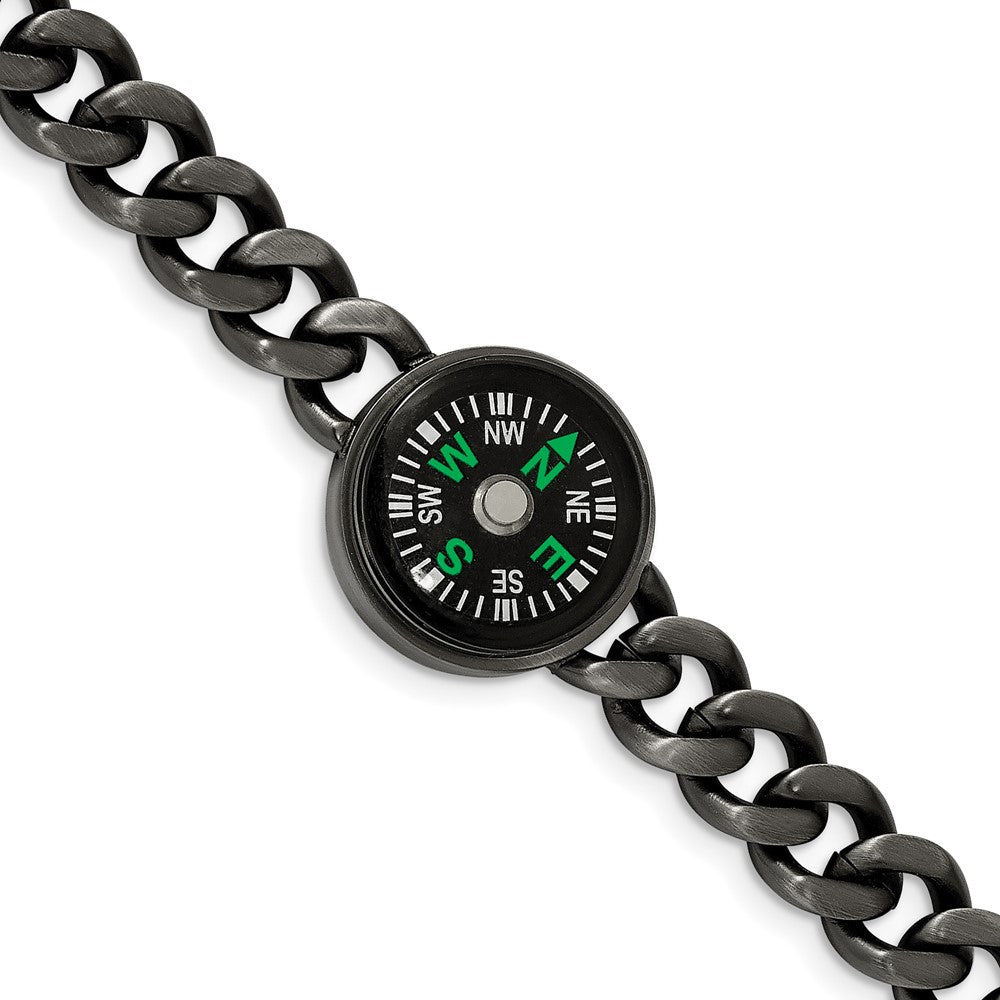 Chisel Stainless Steel Brushed Gun Metal IP-plated with Functional Compass 8.25 inch Bracelet, 8.25 x 10 mm
