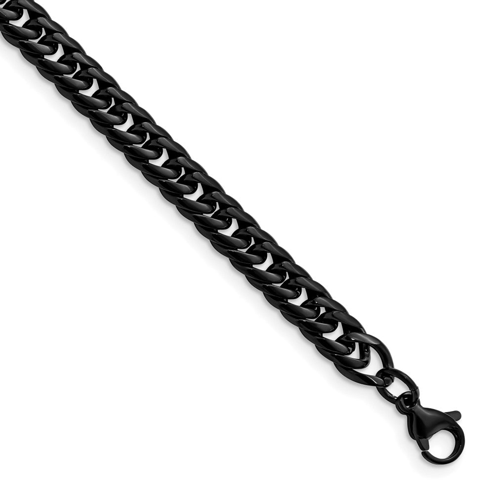 Chisel Stainless Steel Polished Black IP-plated 9 inch Curb Chain Bracelet, 9 x 7 mm