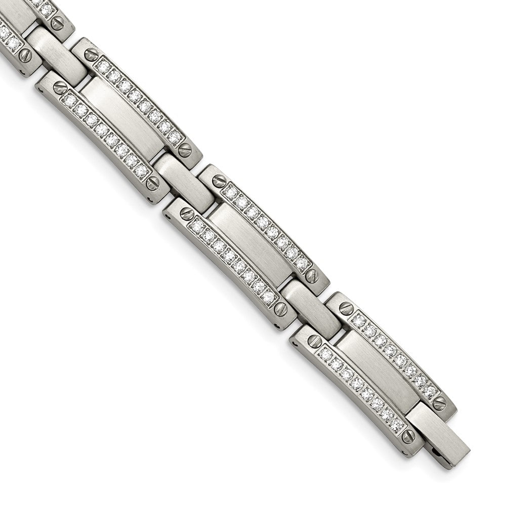 Stainless Steel Brushed with CZ 8.5in Bracelet, 8.5 mm