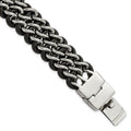 Chisel Stainless Steel Polished Black Leather 8.75 inch Bracelet, 8.75 x 26 mm