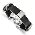 Stainless Steel Polished Black Leather 8.5in Bracelet, 8.5 mm, 28.79 g