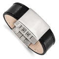 Stainless Steel Polished Black Leather 8.5in ID Bracelet, 8.5 x 23.33 mm