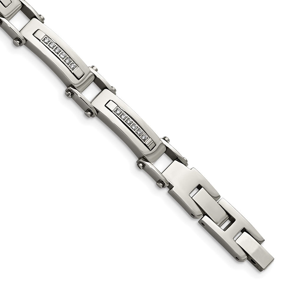 Chisel Stainless Steel Polished with CZ 8.25 inch Bracelet with .5 inch Extension, 8.25 x 8 mm