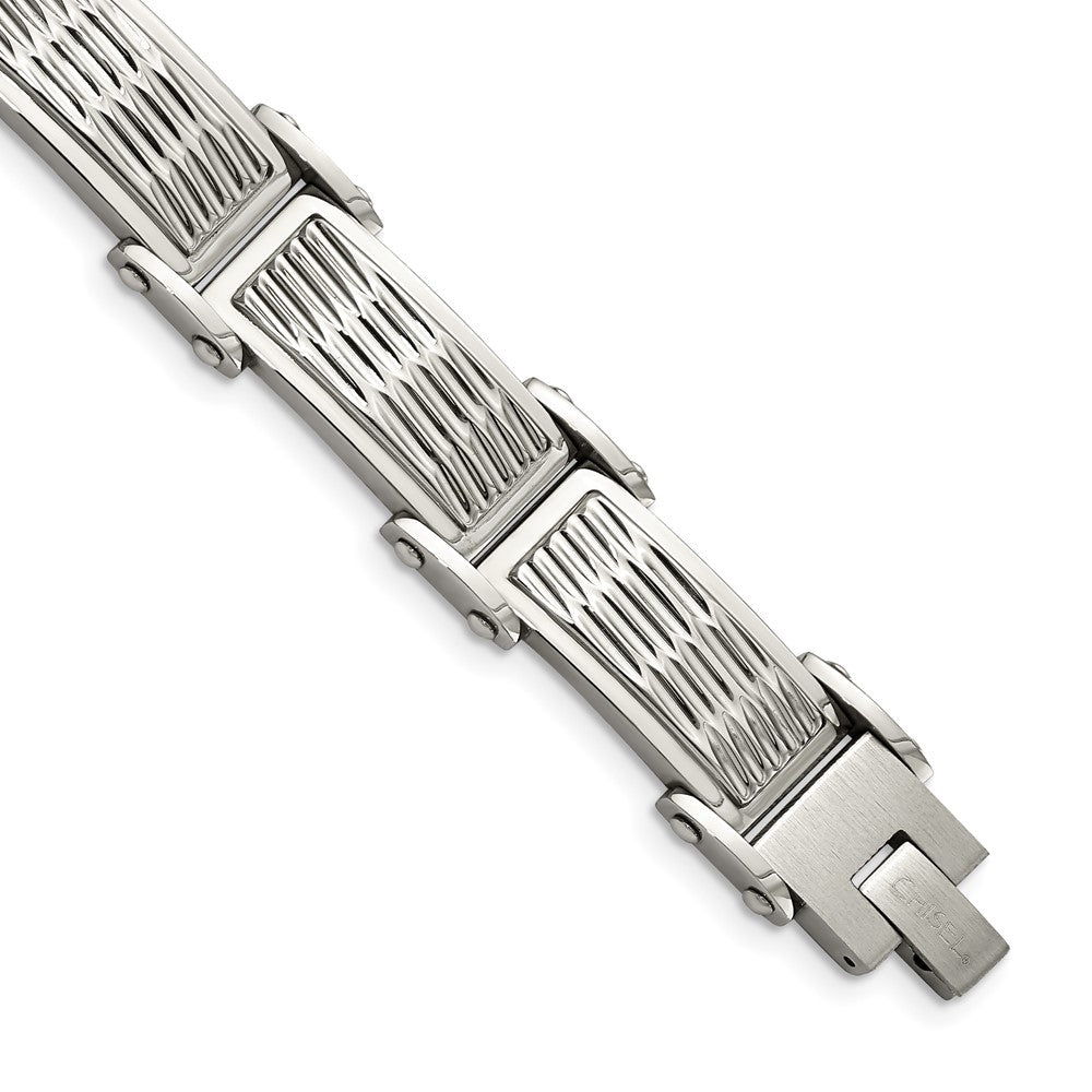 Chisel Stainless Steel Brushed Polished and Textured 8.25 inch Link Bracelet, 8.25 x 15.5 mm
