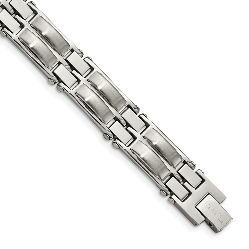 Chisel Stainless Steel Polished and Brushed 8.5 inch Link Bracelet, 8.5 x 12.5 mm