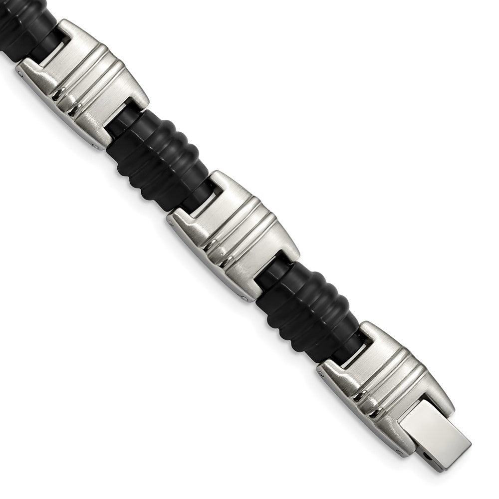 Stainless Steel Brushed and Polished Black IP-plated 8.25in Bracelet, 8.25 mm