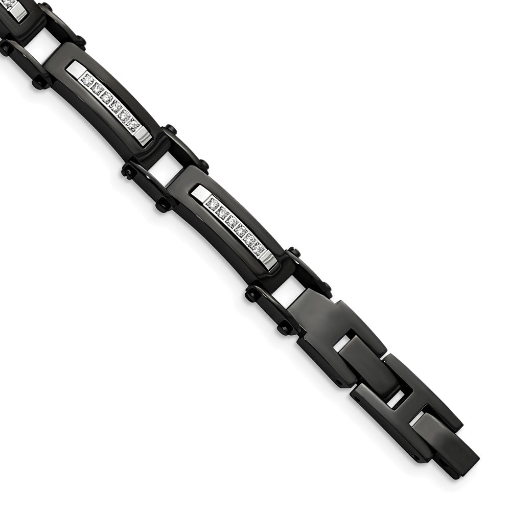 Chisel Stainless Steel Polished Black IP-plated with CZ 8.25 inch Bracelet with .5 inch Extension, 8.25 x 8 mm