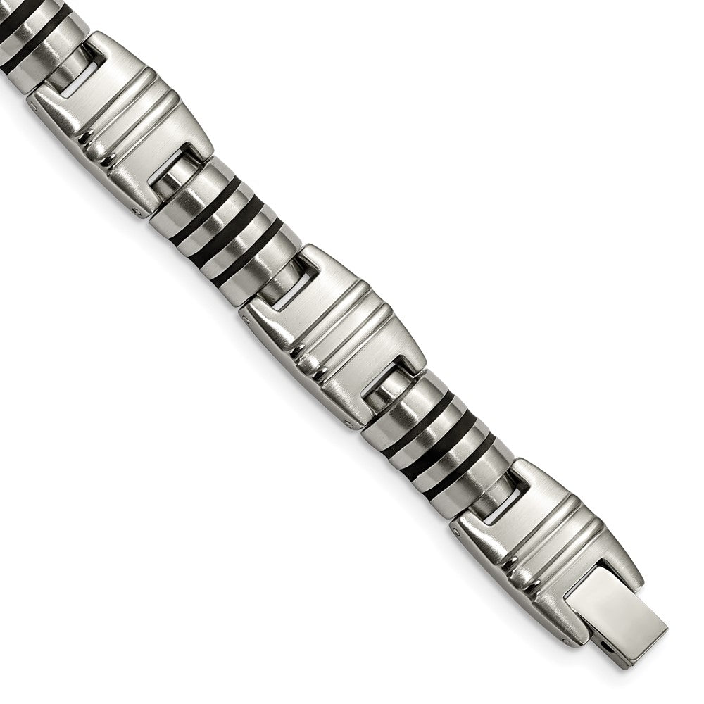 Stainless Steel Brushed and Polished with Black Enamel 8.25in Bracelet, 8.25 mm