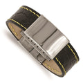 Stainless Steel Polished Black Leather/Yellow Stitch 8.5in ID Bracelet, 8.5 x 23.34 mm