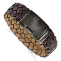 Stainless Steel Antiqued and Brushed Brown Braided Leather 9in Bracelet, 9 x 23.81 mm