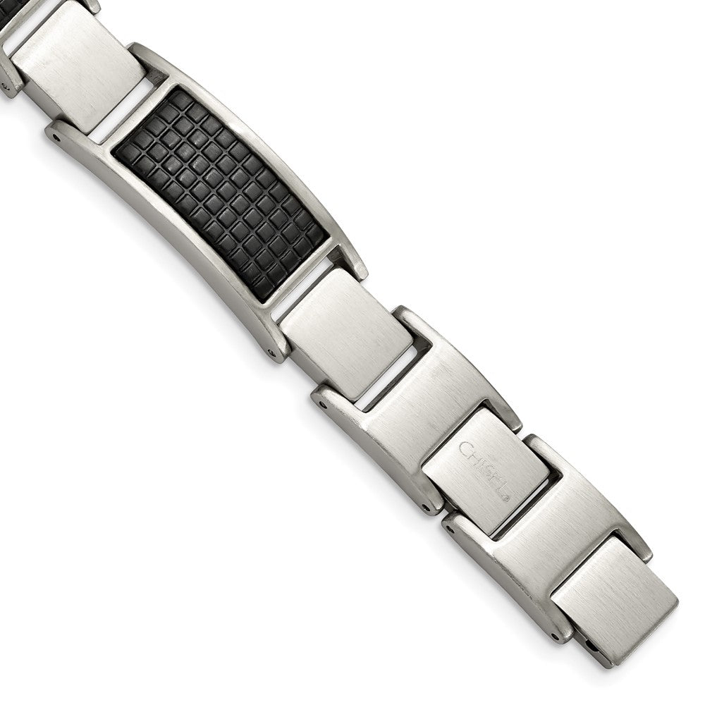 Chisel Stainless Steel Brushed and Textured Black IP-plated 8 inch Link Bracelet with .5 inch Extension, 8 x 13 mm