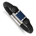Chisel Stainless Steel Polished Black and Blue IP-plated Black Leather and Rubber 8.5 inch Bracelet, 8.5 x 10 mm
