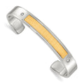 Chisel Stainless Steel with 18k Gold Accent Polished and Textured with 1/20 carat Diamond Cuff Bangle, 0.05 ct, 7 x 10 mm